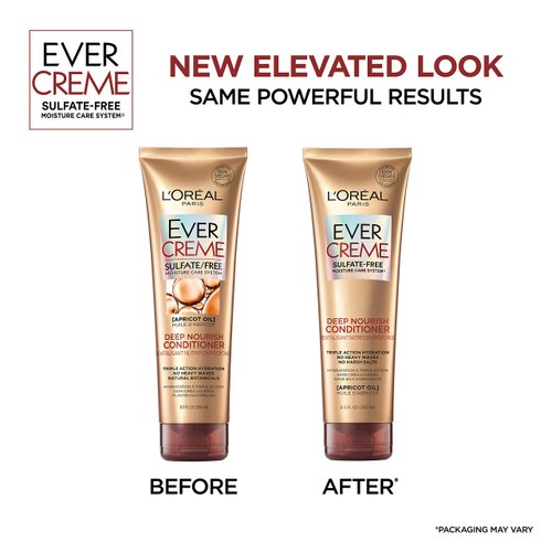 L'Oreal Paris EverCreme Sulfate Free Conditioner for Dry Hair, Triple Action Hydration for Dry, Brittle or Color Treated Hair, with Apricot Oil, 8.5 Fl; Oz (Pack of 2) (Packaging May Vary)