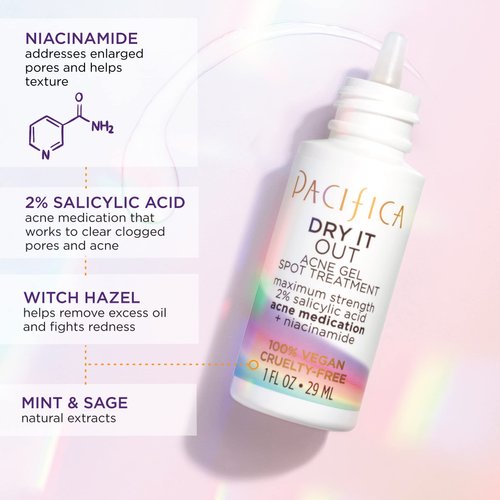 Pacifica Acne Spot Treatment Gel - Dry It Out Pimple Cream - Face Acne Cream -w/ 2% Salicylic Acid BHA & Niacinamide for Teens & Adults Vegan Clean Beauty Dermatologist Tested