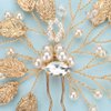 Teyglen 2pcs Bride Wedding Hair Pins Set Gold Leaf Rhinestones Beads Hair Pins Set Bridal Hair Accessories for Bride Gold Crystal Rhinestones Hair Pieces for Women Girls