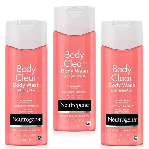 Neutrogena Body Clear Acne Treatment Body Wash with 2% Salicylic Acid Acne Medicine to Prevent Body Breakouts,Pink Grapefruit Shower Gel for Back,Chest & Shoulders,Vitamin C,8.5 fl. oz (Pack of 3)