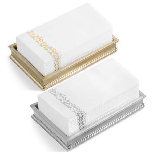 AH AMERICAN HOMESTEAD Disposable Paper Hand Towels for Bathroom Decorative - White Linen-Like Paper Napkins - Ideal for Guest Bathroom Dinner Party or Wedding (Gold Brocade, 100)