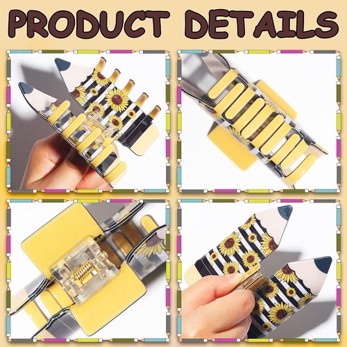 2PCS Pencil Hair Claw Clips for Women Girls, 3.3" Medium Teacher Hair Clips Sunflower Back to School Hair Accessories Strong Hold Pencil Claw Clips for Thick Thin Hair Teachers Appreciation Gift