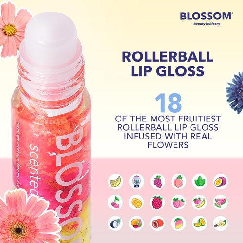 Blossom Scented Roll on Lip Gloss, Infused with Real Flowers, Made in USA, 0.20 fl. oz./5.9ml, Vanilla Bean