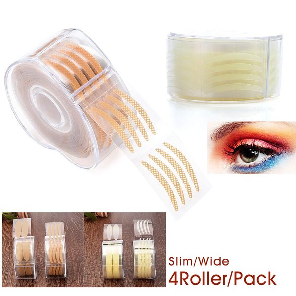 4 Rollers 2400Pcs Eye Lift Strip, BIGGER Rounder Charming Eyes, Invisible One-sided Double Eyelid Tapes Stickers, Instant Eyelid Lift Without Surgery for Single Saggy Hooded Droopy Uneven Mono-eyelids