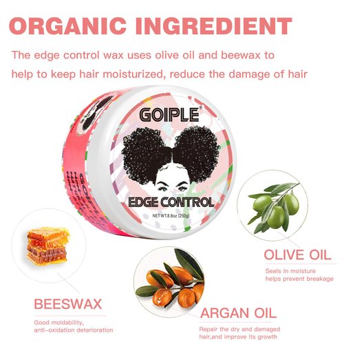 Goiple 8.25oz Edge Control Wax for Women Strong Hold Non-greasy Edge Control Smoother Edge Wax Styling Fixer Edge Control for Black Hair No Flaking, White Residue, Shine and Smooth (Sweet Peach)
