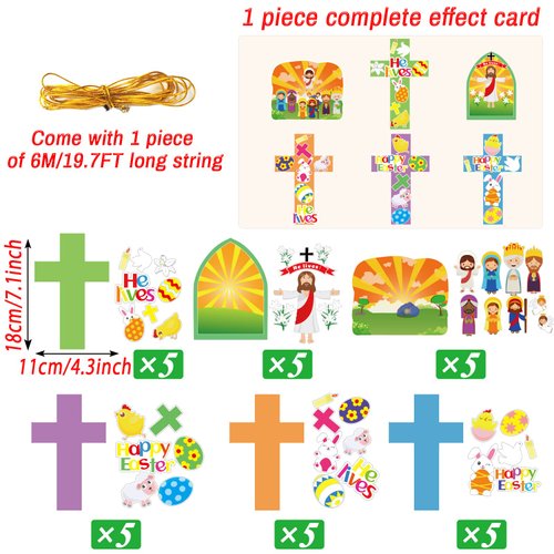 30 Sets Easter Jesus He is Risen Craft Kits for Kids DIY Easter Religious Crosses Art Craft Make a Easter Jesus Resurrection Scene Ornament Spring Christian Creative Art Projects, Kids Party Favors