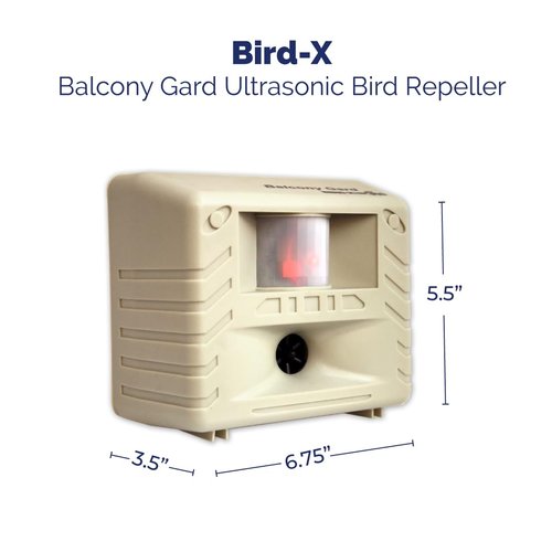 Bird-X Balcony Gard, Ultrasonic Bird Preventer, Outdoor Bird Decoy with Motion-Sensor, Easy to Install, Covers up to 900 sq. ft., 15 to 25 kHz Frequency, 6.75" x 5.5" x 3.5"