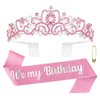 ACO-UINT Pink Birthday Crown for Women, Birthday Headband Birthday Sash Birthday Tiara, Birthday Girl Crown Birthday Queen Tiara Decorations Birthday Gifts