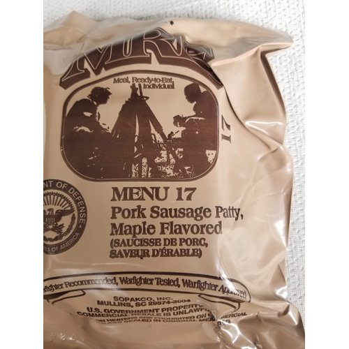 LoJo Surplus 2022 Genuine Military MRE Meals Ready to Eat with Inspection Date 2022 or Newer (Pork Sausage Patty, Maple Flavored)