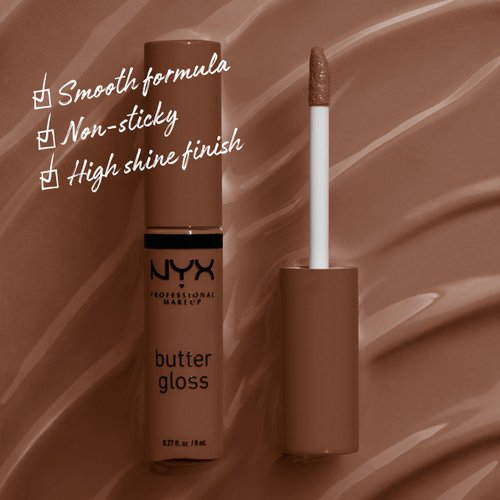 NYX PROFESSIONAL MAKEUP Butter Gloss Brown Sugar, Non-Sticky Lip Gloss - Fudge Me (Warm Brown)