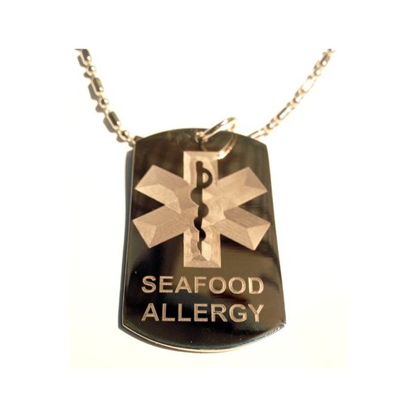Medical Emergency Seafood Allergy Logo Symbols - Military Dog Tag Luggage Tag Key Chain Keychain Metal Chain Necklace