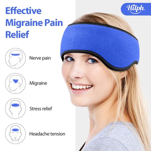 Hilph Headache Ice Pack Migraine Ice Head Wrap, Reusable Head Cold Pack Forehead Ice Pack for Migraine Relief, Headache Tension, Sinus Pain, Chemo, Stress Relief (Blue)