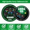 96 Pcs Video Game Plates and Napkins Party Supplies Gaming Party Tableware Set Green Gamer Party Decorations Favors for Kids Birthday Baby Shower Serves 24
