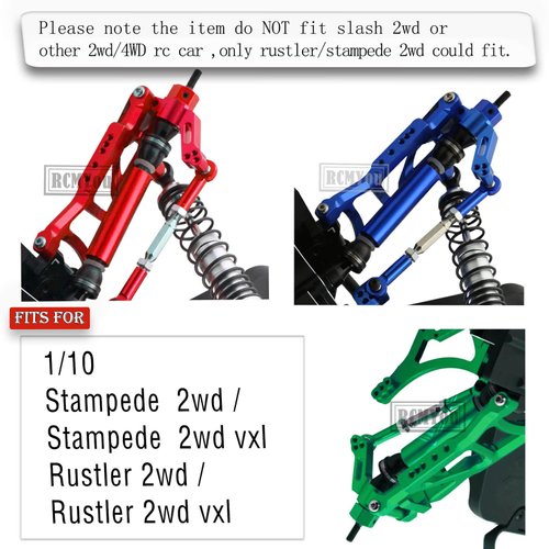 RCMYou RC Front Rear Suspension A-Arms Upgrades Part for 1/10 Rustler VXL/Stampede VXL 2WD,Alloy Arms Hop Ups w/Tie Bar,Replace 3631 3655,Red