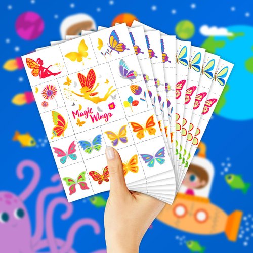 EMOME Temporary Tattoo - Glow + Metallic Glitter Style Tattoos for Kids Party Supplies, Temp Tattoos Sticker for Boys Girls, Birthday Party Favor Decorations Accessories (Butterfly)