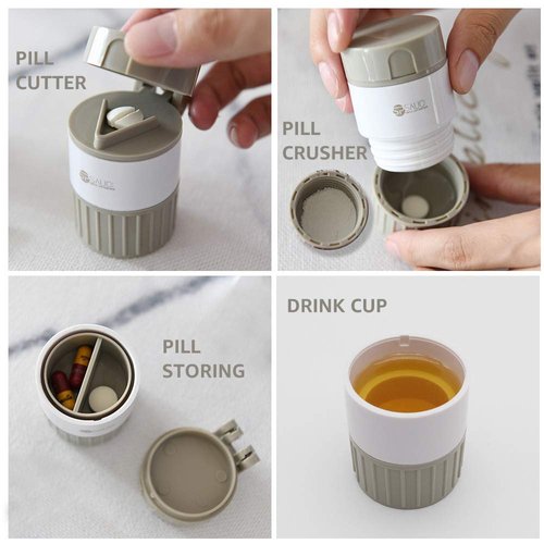 Pill Cutter Medicine Crusher Grinder Grinder Splitter, Multifunction 4 in 1 Portable Round Tablet Pill Pulverizer, Pill Splitter Cutter Powder Organizer Daily or Travel Pill Case Pill Organizer