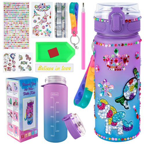 FOCone Decorate Your Own Water Bottle Kits for Girls - Fun Arts & Crafts Gift Toys for Ages 4-6-8-10, Birthday Gift Present for Budding Artists (Unicorn)
