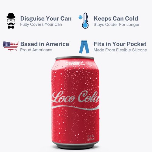 Beersy Silicone Sleeve Soda Can Cover - Insulated Silicone Can Sleeve - Multi-Purpose Can Insulator - Tight-Fitting Drink Skin - Novelty Drink Holder for Sporting Events, Fits 12oz Cans (Loco-Cola)
