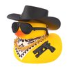wonuu Small Rubber Duck with Mini Sunglasses Black Cowboy Hat Bandana Necklace Plastic Accessories for Car Ornament Home Decor Desk Decoration, Assemble Needed, Pistol