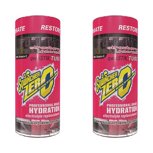 Sqwincher Zero Qwik Stik Sugar Free Electrolyte Powdered Drink Mix Low Calorie - Assorted Flavors And Sizes (Strawberry Lemonade, 20 Sticks)