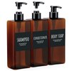 16.9oz Shampoo Bottles, Segbeauty 3pcs 500ml Pump Press Shower Containers with Labels, Empty Refillable Shampoo Body Soap Conditioner Shower Gel Plastic Bathroom Press Lotion Dispenser Amber