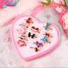 BXDOW 12Pcs Little Girl Jewel Rings in Box, Adjustable Flower Strawberry Rings Girls Kids Pretend Play, Cute Metal Rings with Heart Shape Display Case Party Favors Toys Gifts for Halloween, Christmas