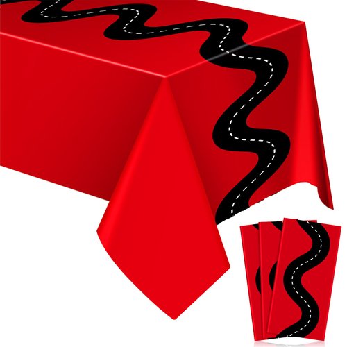 Irenare 3 Pcs Racing Table Cloths Car Birthday Party Supplies 54 x 108 Inch Racetrack Table Runner Covers Disposable Rectangular Road Tablecloth for Kids Boy Car Theme Birthday Party Decor (Red)