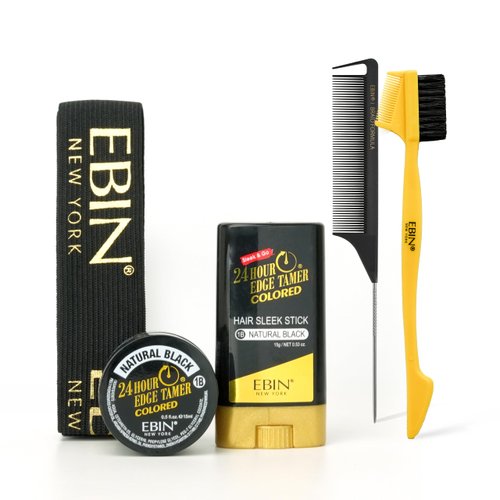 EBIN NEW YORK Black Collection Styling Kit - Natural Black | Sleek & Go, No Flaking, No Residue, Covers Gray and Roots, Argan Oil & Castor Oil | Comb and Melting Band