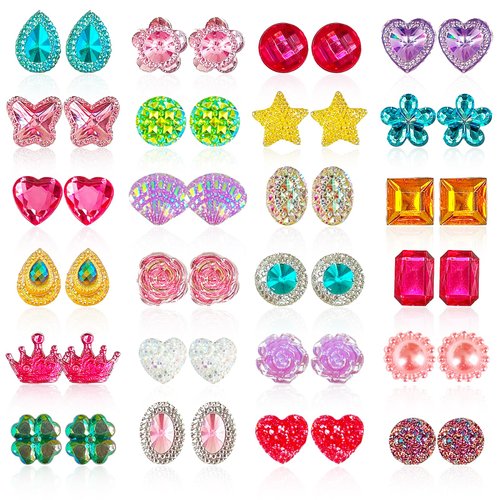 EleMirsa 24 Pairs Clip On Earrings Little Girl Party Favor Princess Clip on Earrings Dress Up Pretend Play Earrings for Little Girl Kids Toddlers Jewelry Set
