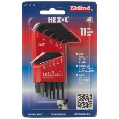EKLIND 10111 Hex-L Key allen wrench - 11pc set SAE Inch Sizes .050-1/4 Short series