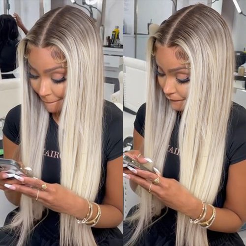 vedar Glueless 613 Wigs Ombre Brown Platinum Blonde Wigs White Blonde Wigs Silky Straight Hair Synthetic 613 Wigs for Women VEDAR-036-NEW