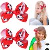 Jeffan 2 Pieces Soccer Hair Clips, 4inch Sports Hair Bow, Grosgrain Ribbon Bow Hair Accessories for Girl Player School Team Football Birthday Party (Red, 2 Count)