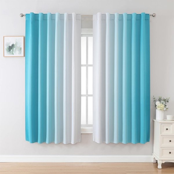 MIUCO Blackout Curtains & Drapes for Bedroom Living Room 63 Inch Length Turquoise and White Room Darkening Ombre Curtains Rod Pocket & Back Tab Curtains Thermal Insulated Light Blocking 2 Panels Set