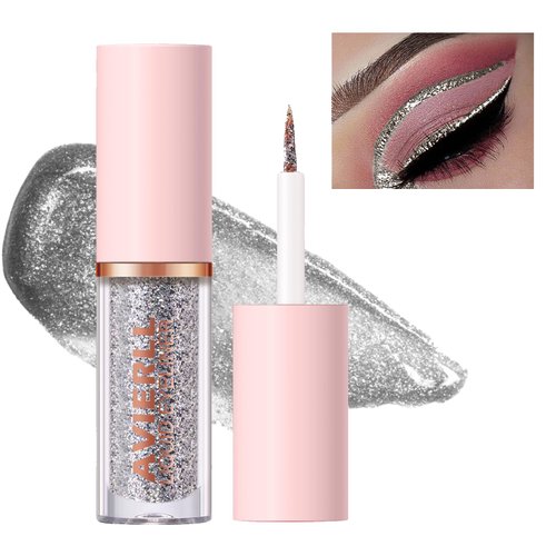 MIESCHER Glitter Liquid Eyeshadow Eyeliner,Grey Shimmer Eye Shadow,Pigmented Liquid Glitter Eyeshadow,Multi-dimensional,Long-Lasting Quick-Drying Crystals Eyes Party Makeup(06#)