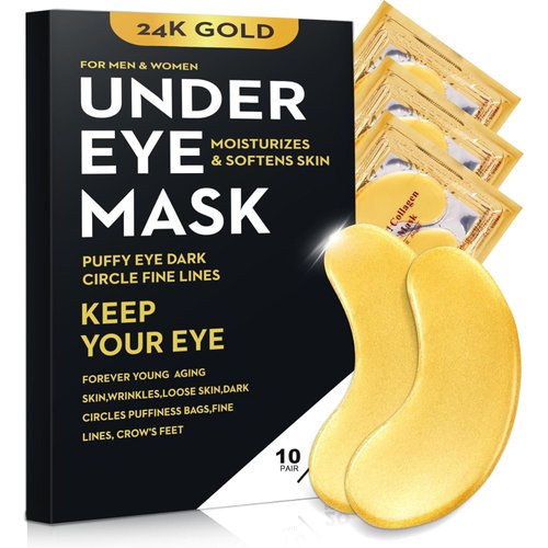 20Pcs/10Pairs Under Eye Patches Gold for Dark Circles, Puffy Eyes, and Wrinkles, 24K Gold Eye Mask for Face, Eye Cream for Men and Women