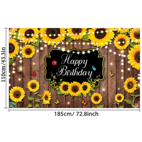 Sunflower Happy Birthday Party Decorations Rustic Wood Photography Butterfly Sunflower backdrop Banner Background for Indoor Outdoor Birthday Party Baby Shower Decor Supplies