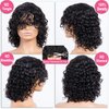 Mjiokii Human Hair Wig with Bangs for Black Women Glueless Short Water Wave Curly Bob Wigs Human Hair with Bang 180% Density None Lace Wavy Bang Wig 100% Brazilian Virgin Hair Natural Black 12 Inch