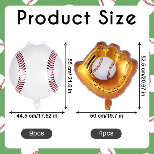 13 Pcs Baseball Balloons,20 Inch Baseball Glove Foil Mylar Balloons,Baseball Themed Party Supplies Sports Balloons for Sport Themed Birthdays Party Baby Shower Decorations