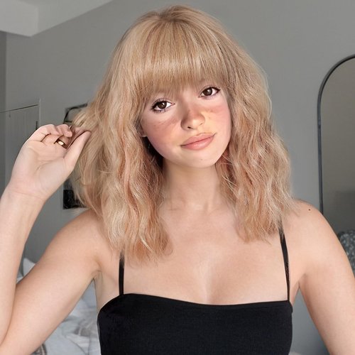 testar Blonde Bob Wigs With Bangs,Short Wavy Curly Bob Wigs for White Women,14IN Synthetic Heat Resistant Fiber Wigs For Daily Party Use