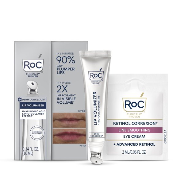 RoC Derm Correxion Lip Volumizer - Lip Plumper Peptide Treatment + Hyaluronic Acid & Vitamin E with Line Smoothing Eye Packette