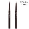 Magik 2 Pack Waterproof Eyebrow Pencil Retractable Slant Tip & Brush Double-ends Natural Hair-like Look (#4 Ash Gray)
