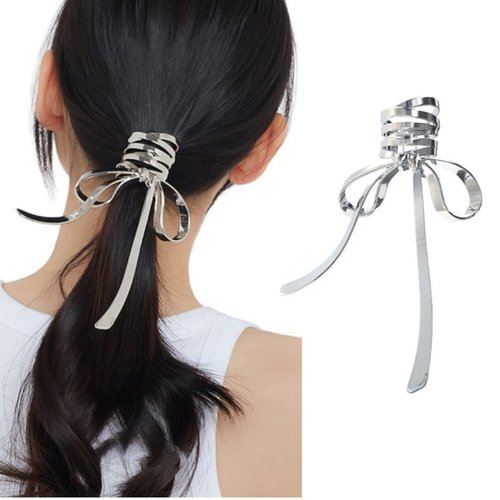 Bow Metal Ribbon hair clip,Fashionable Metal Hair Rings Hair ClipsNo Crease Ponytail Hair Accesso...