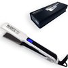 Professional Flat Iron Hair Straightener (220V WHITE) Pro Silver Titanium Plates 1.5" for Keratin Treatments and Salon