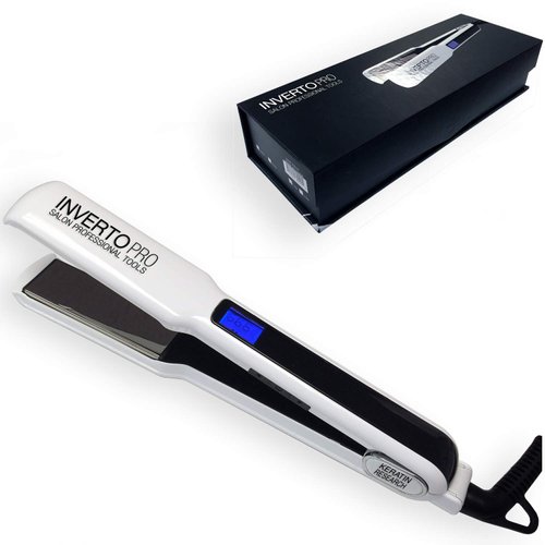 Professional Flat Iron Hair Straightener (220V WHITE) Pro Silver Titanium Plates 1.5" for Keratin Treatments and Salon