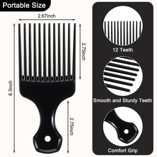 2 Pcs Hair Pick Comb Wide Tooth Comb Lift Hair Comb for Hair Styling Detangling Plastic Afro Comb for Women Men