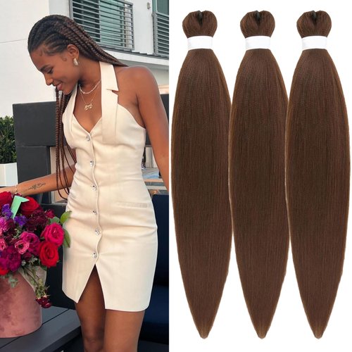 Chestnut Brown Braiding Hair Pre stretched Kanekalon Braiding Hair Extensions Feed in Braids