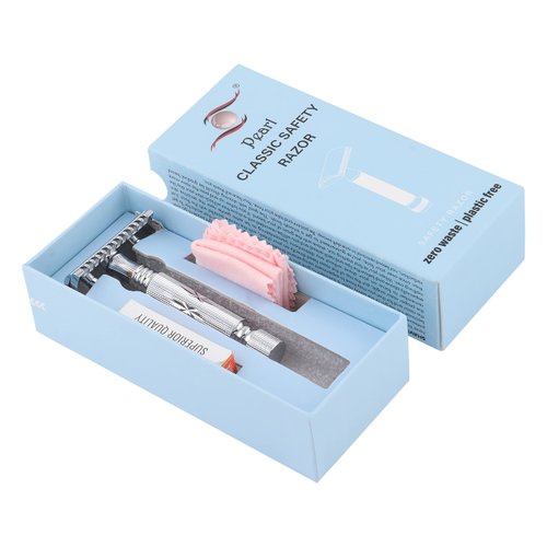 Pearl Shaving Double Edge Open Comb Safety Razor for Men (Brass metal) - Reusable Metal Razor | Eco Friendly DE Razor | Premium Shaving Razors for Men | Classic & Traditional Shaving Kit for Men |Men's Safety Shaving Razor for Father's day Gift