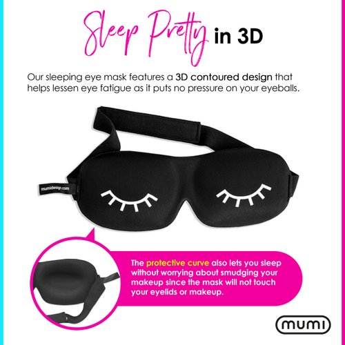 mumi Sweet Dreams Kit Sleeping Mask | 3D Eye Mask | Blocks Light Effectively | Made of Memory Foam | Adjustable Strap | Includes Ear Plugs with Case