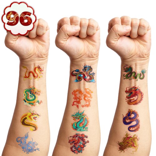 Ancient Dragon Tattoos Chinese Dragon Temporary Tattoos Stickers 85PCS Chinese Fairy Dragon Themed Stickers for Kids Birthday Party Supplies, Decorations, Favors, Prizes Cute Gifts for Boys and Girls