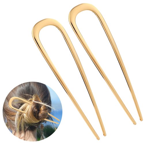 MUOVERN 2PCS U-Shaped Metal Hair Pins, 5.5 Inch Vintage Hair Sticks for Women and Girls, Twist Hair Pin for Buns, Long and Thick Hair, Hair Fork for All Types (Gold)